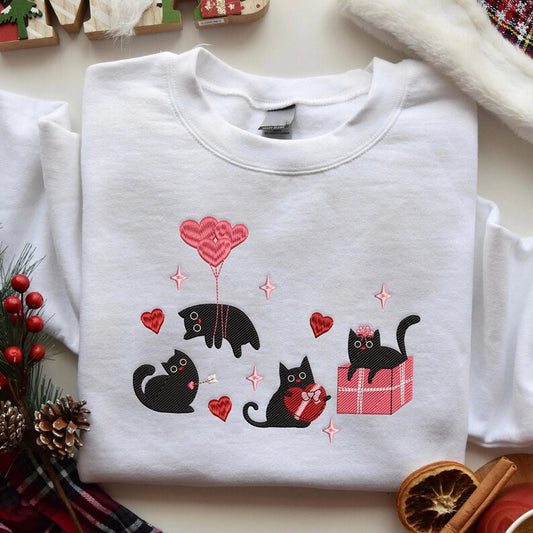Valentine Black cat embroidered sweatshirt