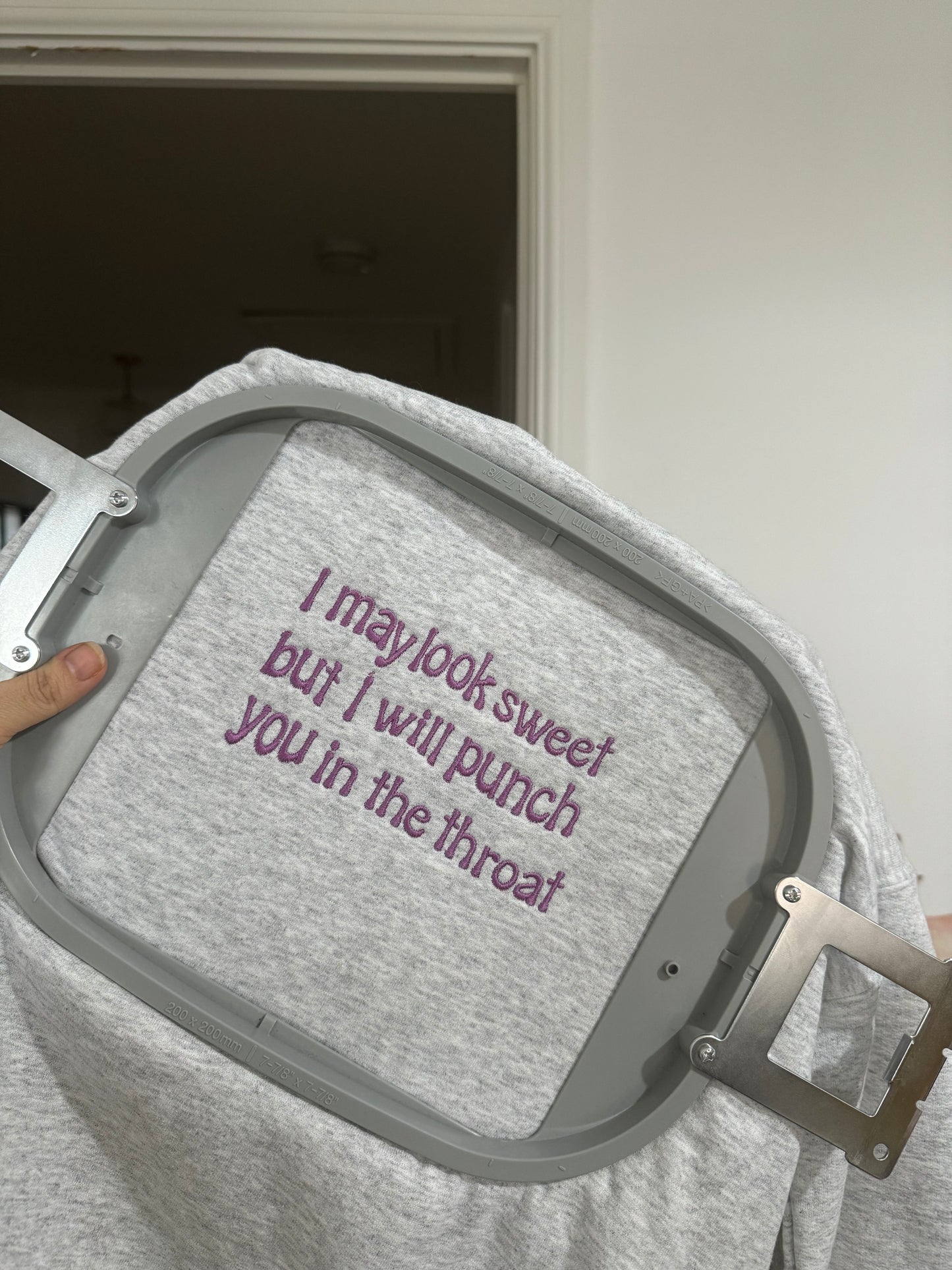 I may look sweet but I will punch you in the throat embroidered sweatshirt