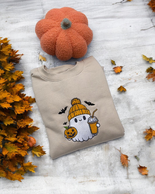 Ghost pumpkin spice latte embroidered sweatshirt