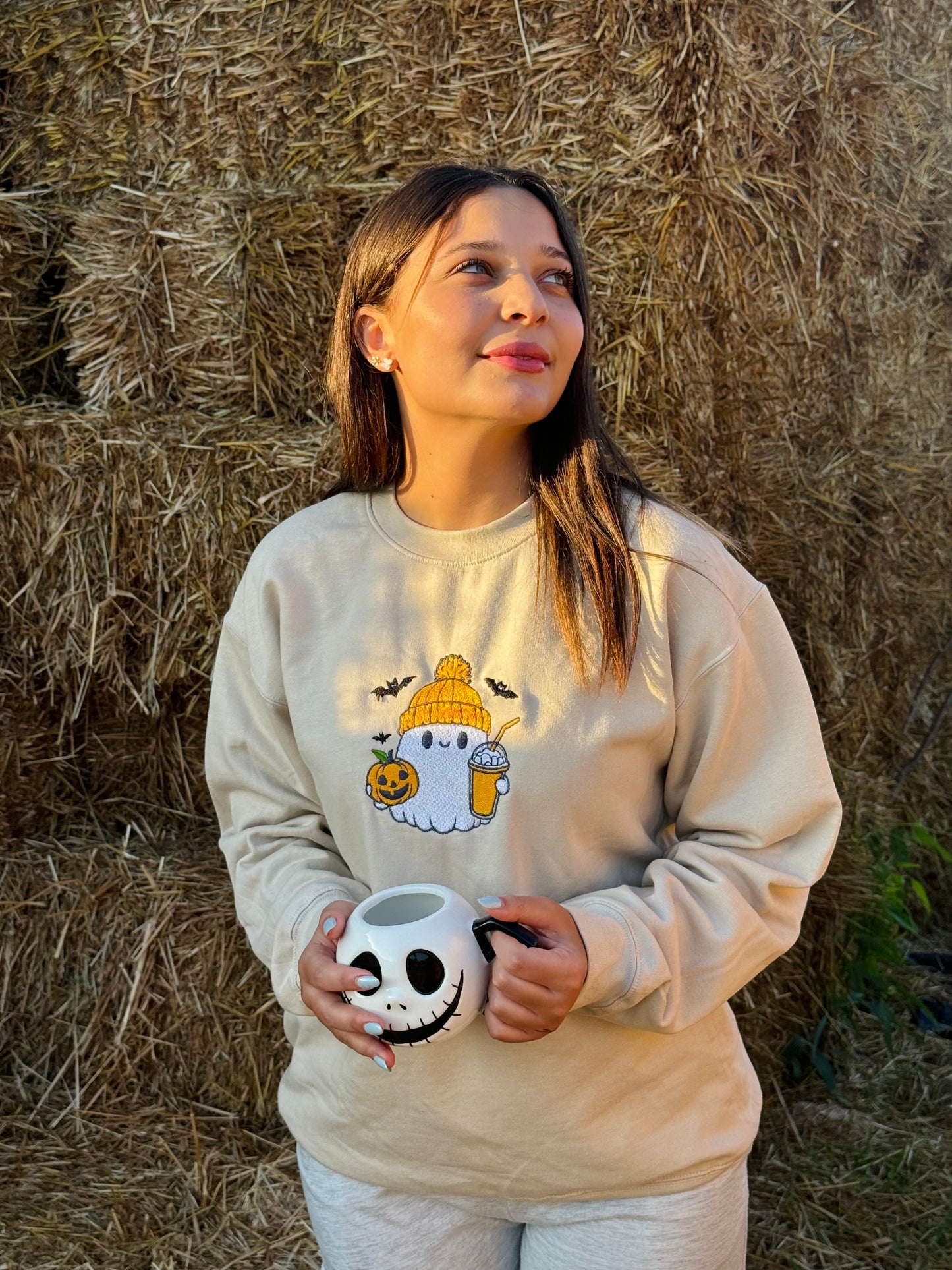 Ghost pumpkin spice latte embroidered sweatshirt